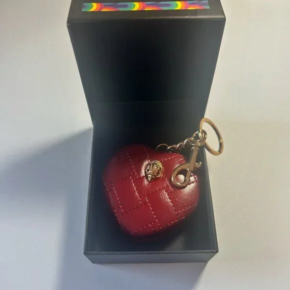 NEW Kurt Geiger Kensington Quilted Heart Mirror Bag Charm Red Vegan Leather NIB - Picture 5 of 5